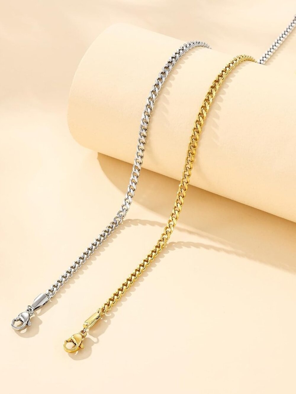 Waterproof 2-Pack Gold & Silver Anklets - Hypoallergenic Cuban Link Design - Picture 4 of 7